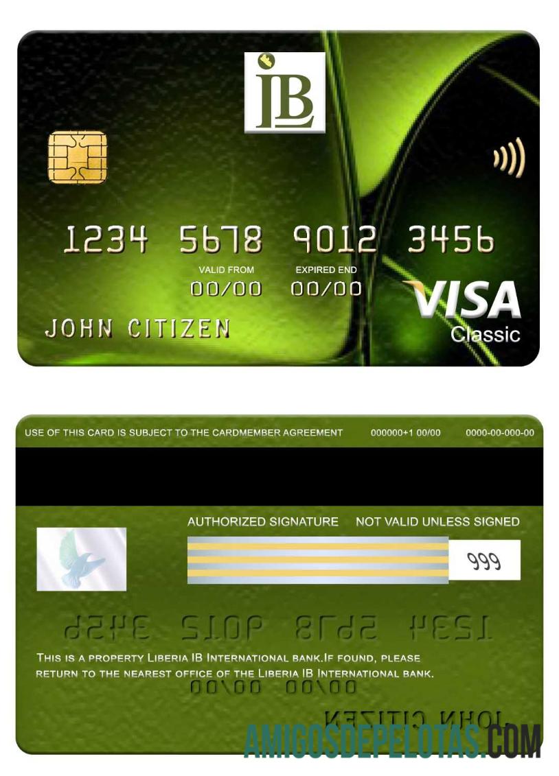 Liberia IB International Bank Visa Classic Card example